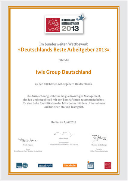Deutschlands Beste Arbeitgeber 2013 iwis